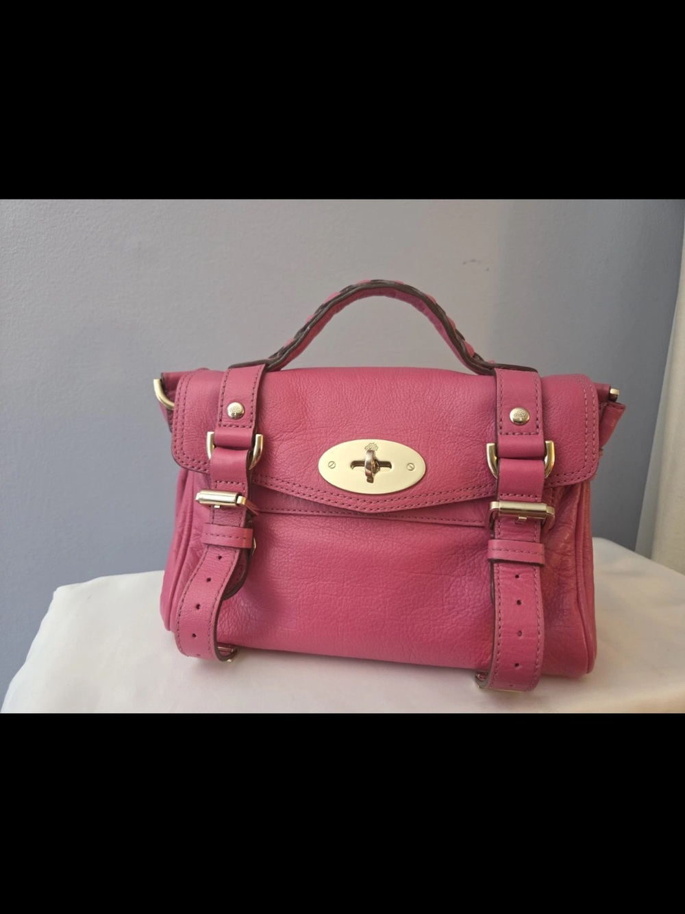 Mulberry Pink Leather Top-Handle Satchel with Gold Hardware